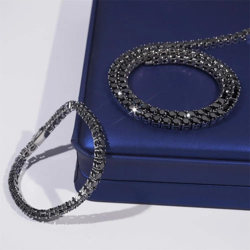 4/5mm Black Moissanite Tennis Bracelets for Women Men, 316 Stainless Steel Cuban Chain Lab Grown Simulated Diamond Bracelets Wedding Jewelry Fathers day Gift