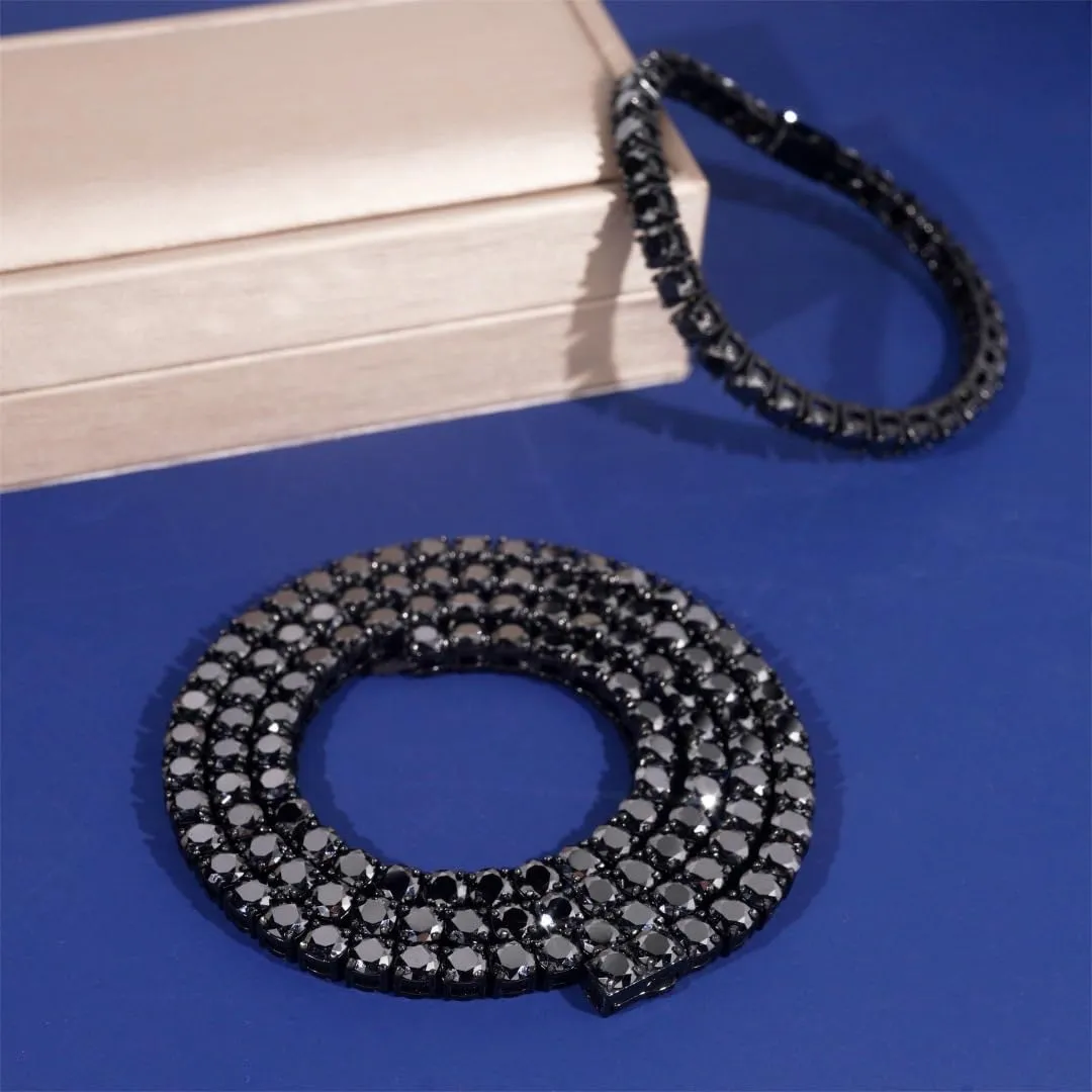 4/5mm Black Moissanite Tennis Bracelets for Women Men, 316 Stainless Steel Cuban Chain Lab Grown Simulated Diamond Bracelets Wedding Jewelry Fathers day Gift