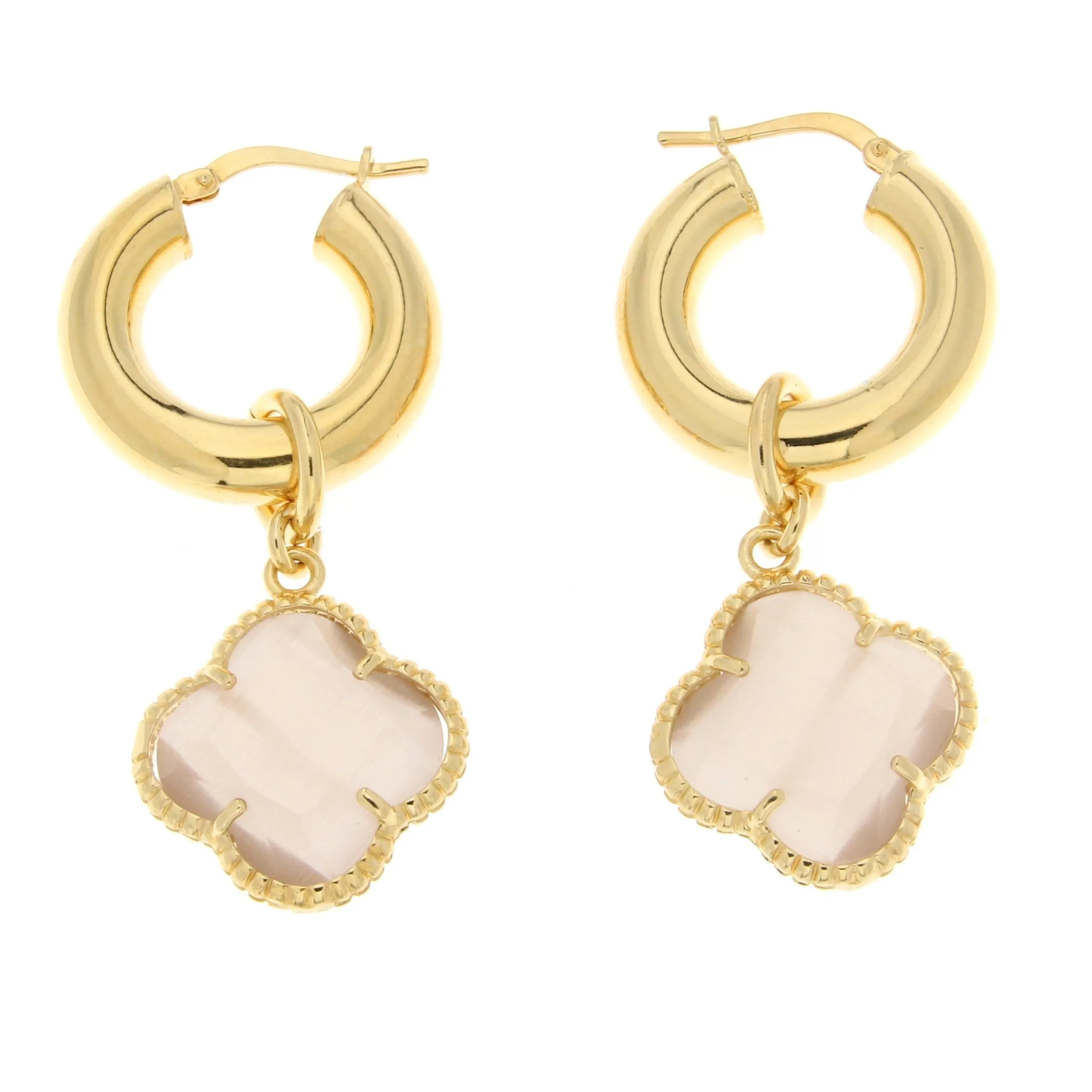 5X22mm Hoop Earrings With Removable Soft Pink Crystal Flower