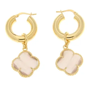 5X22mm Hoop Earrings With Removable Soft Pink Crystal Flower