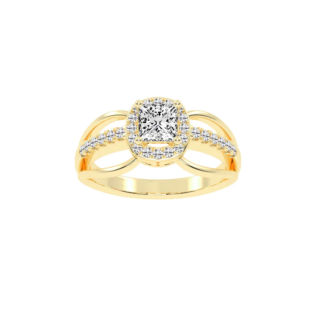 70 Cent Modern Princess with Halo Diamond Ring