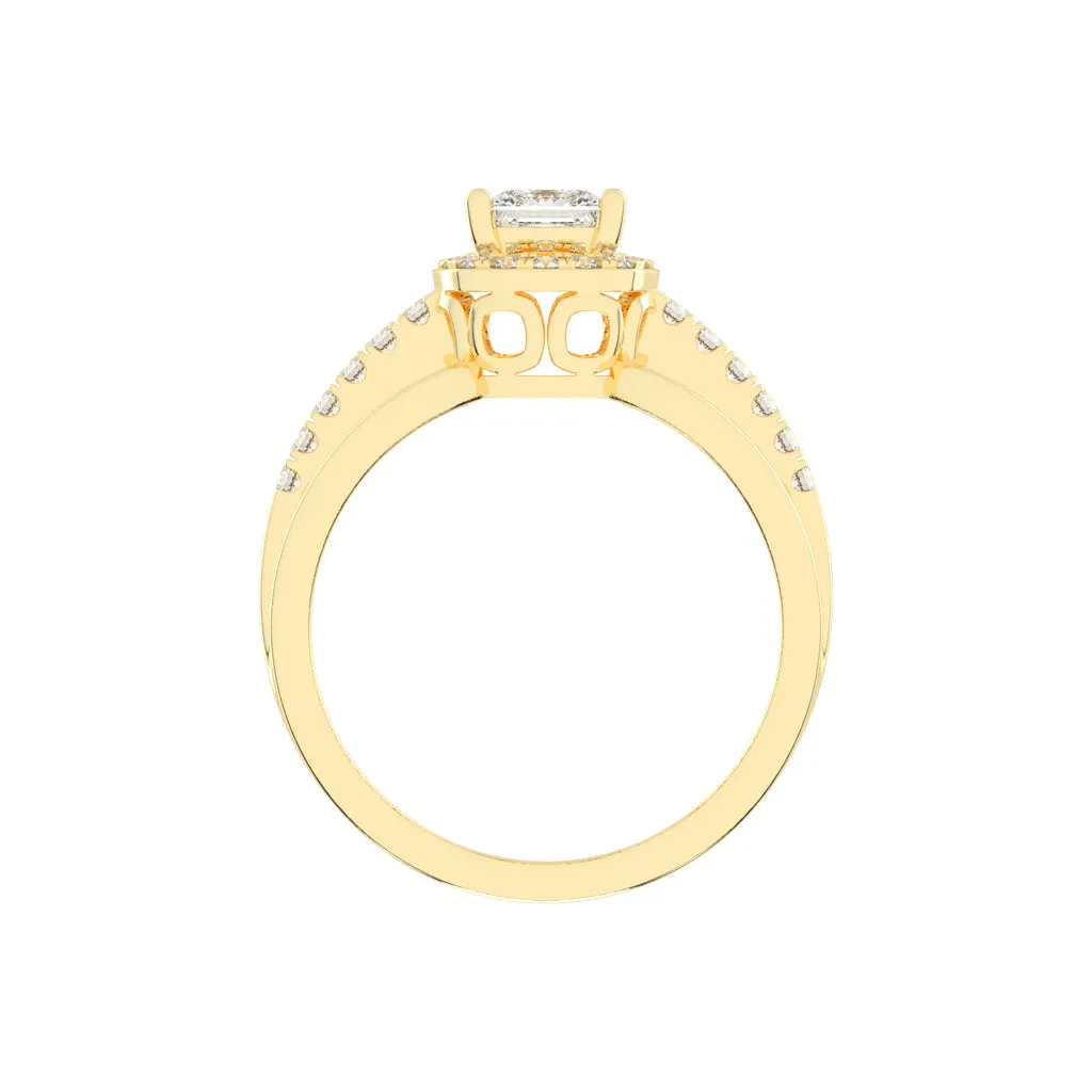 70 Cent Modern Princess with Halo Diamond Ring