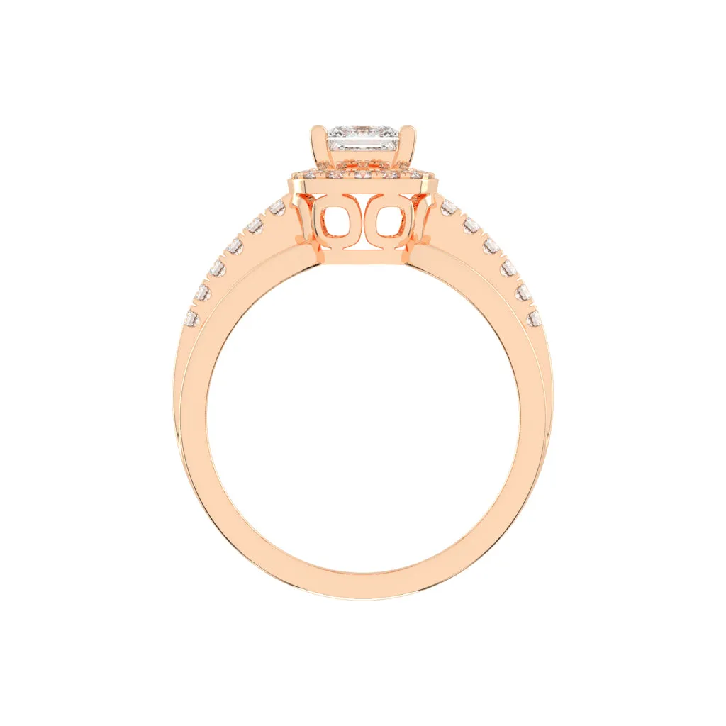 70 Cent Modern Princess with Halo Diamond Ring