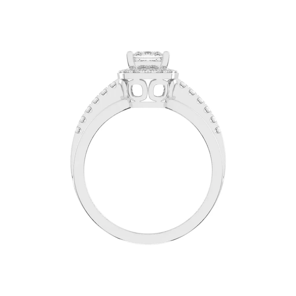 70 Cent Modern Princess with Halo Diamond Ring