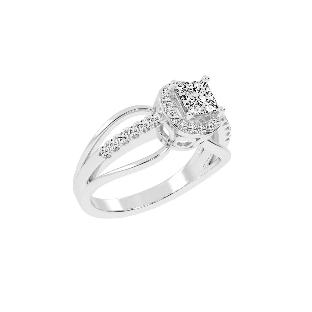 70 Cent Modern Princess with Halo Diamond Ring