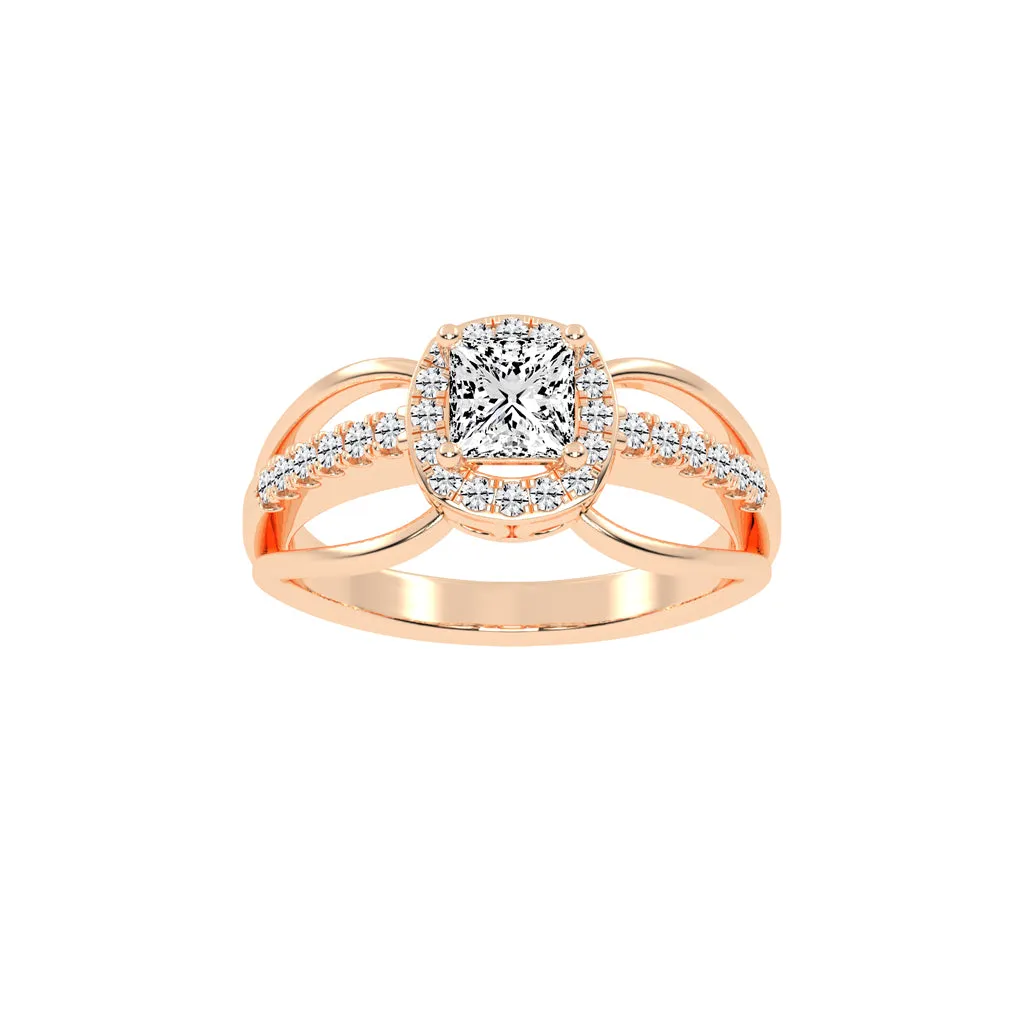 70 Cent Modern Princess with Halo Diamond Ring