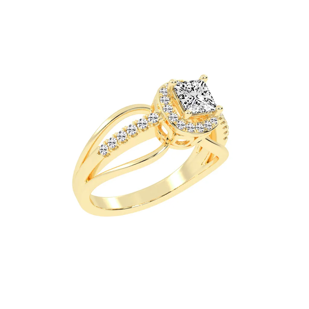 70 Cent Modern Princess with Halo Diamond Ring
