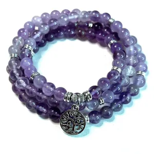 8mm Natural Amethyst Beaded 108 Mala Wrap Bracelet Meditation