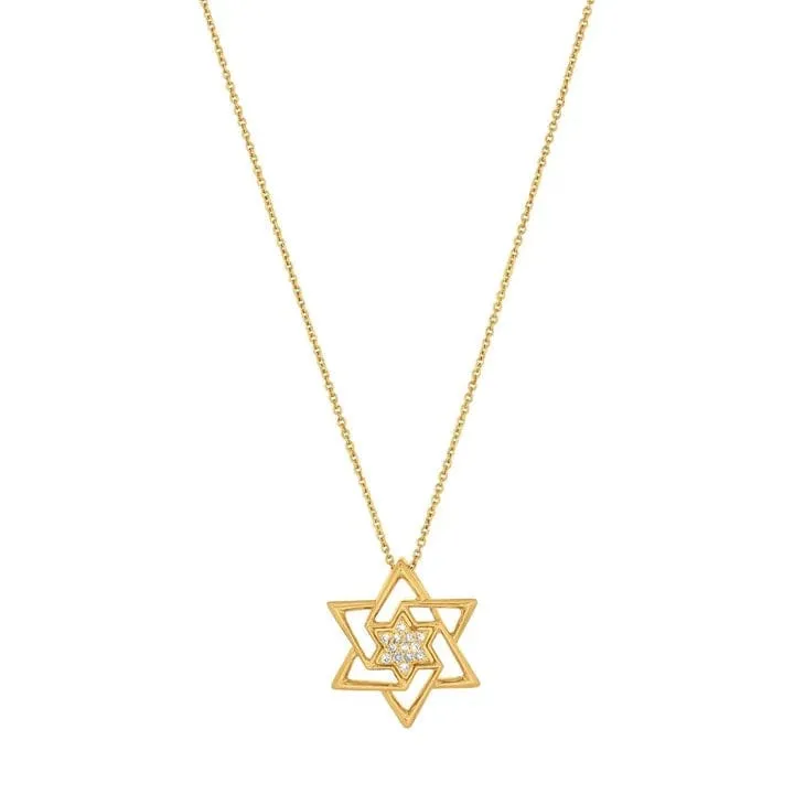 Abstract Star of David with Diamonds - 14k Yellow or White Gold