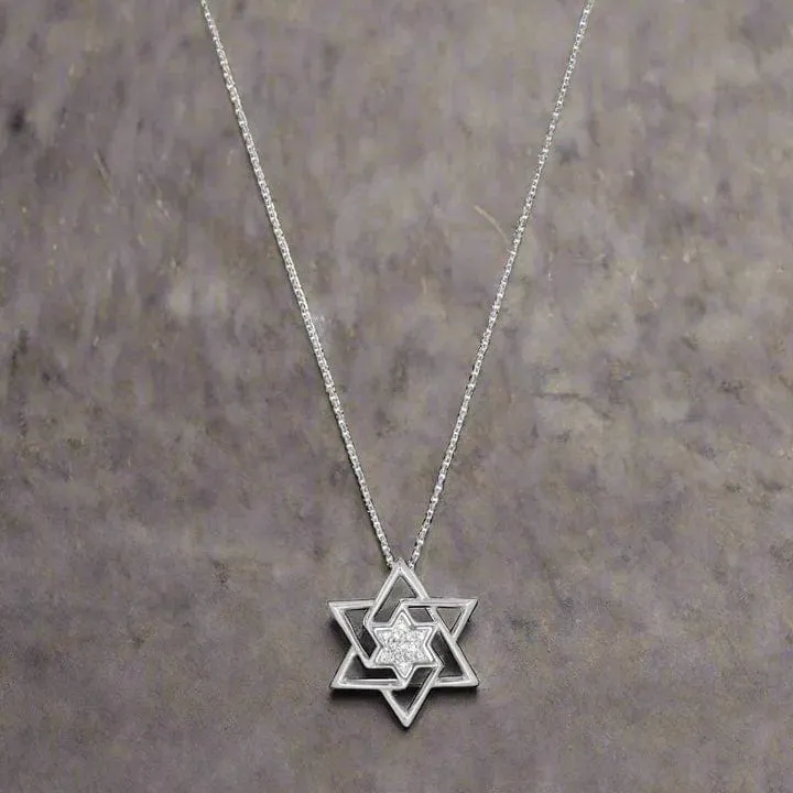Abstract Star of David with Diamonds - 14k Yellow or White Gold