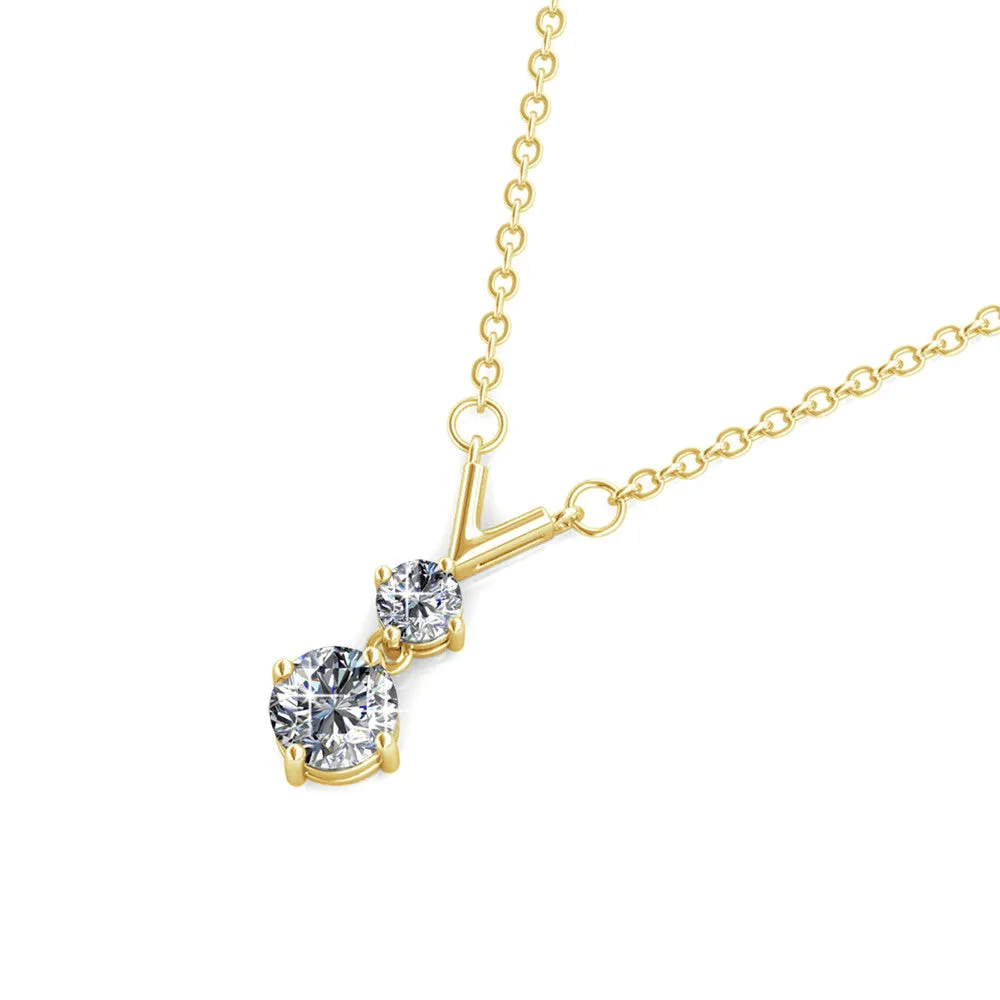 Andy Unique 18k White Gold Plated 2-Stone Pendant Necklace with Swarovski Crystals