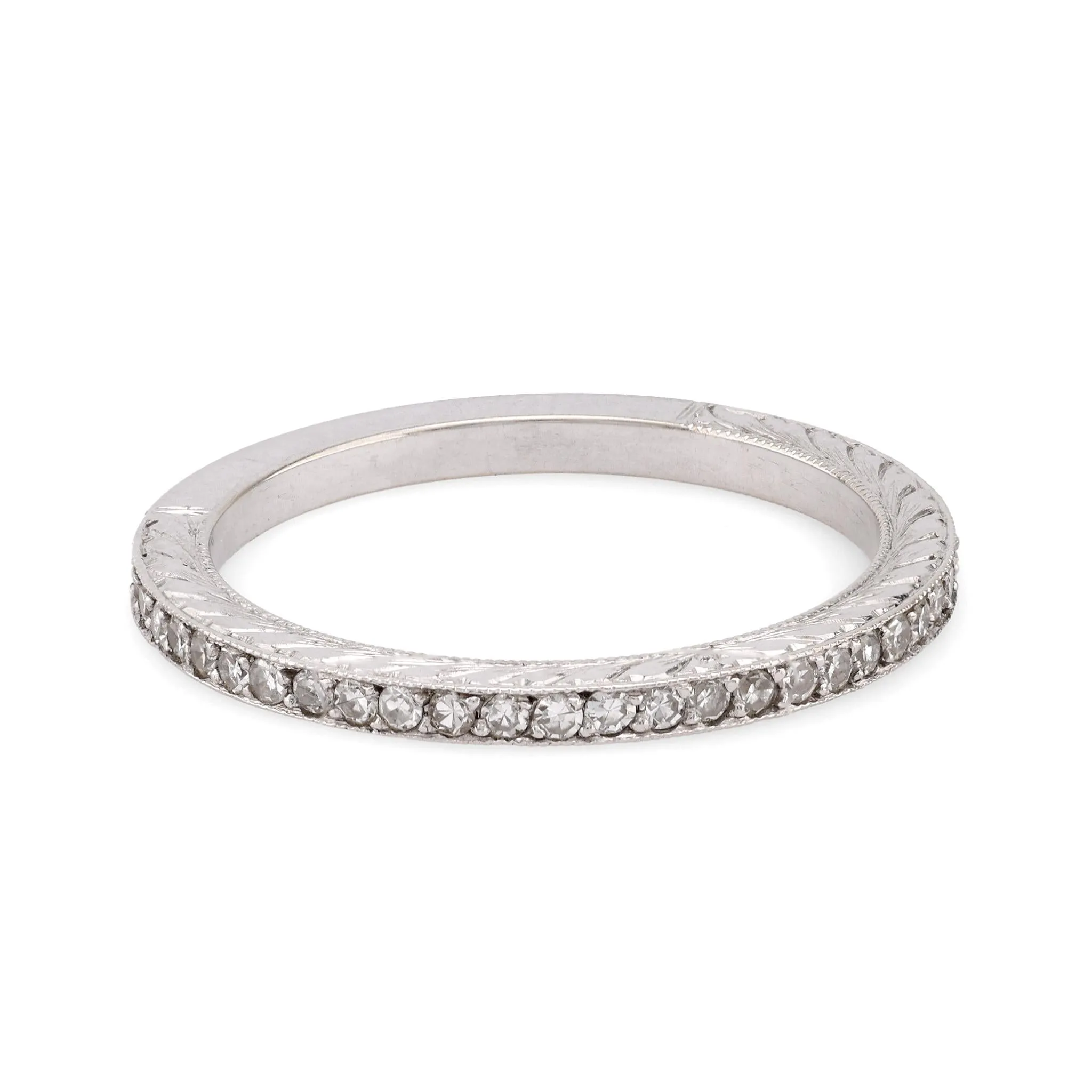 Art Deco Style 18K White Gold Half Eternity Filigree Band