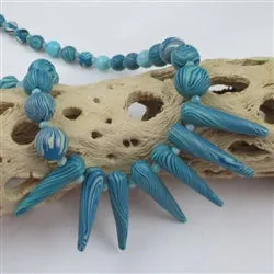 Artisan Handmade Bold Necklace Aqua Swirled Beads
