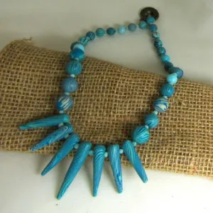 Artisan Handmade Bold Necklace Aqua Swirled Beads