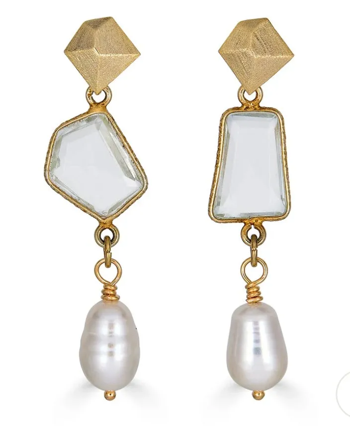 Asymmetrical Quartz & Pearl Earrings