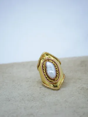 Baroque Pearl Gold Plated Adjustable Ring