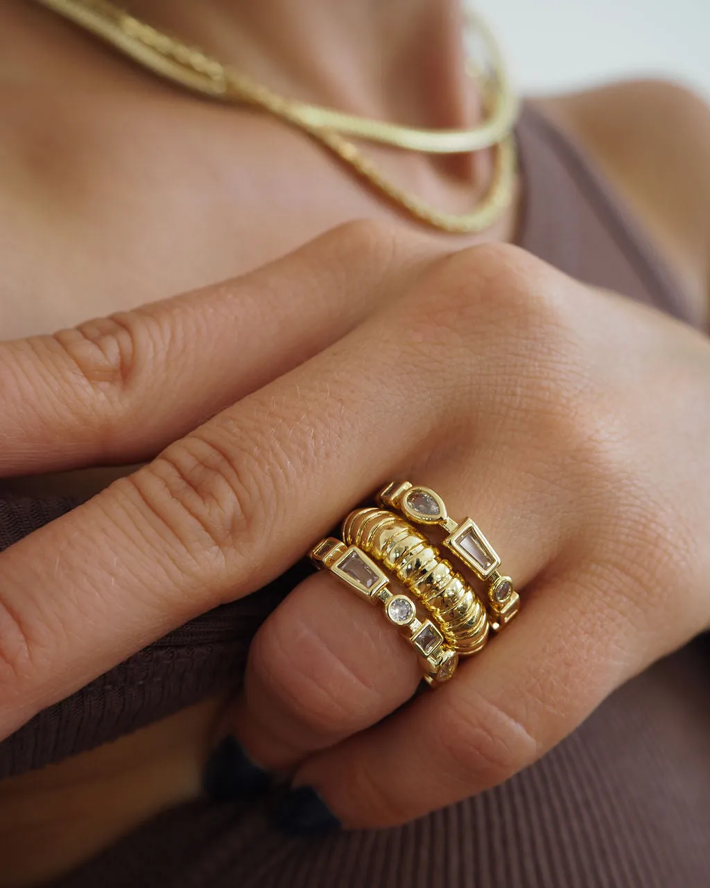 Bezel Stone Ring Set- Gold