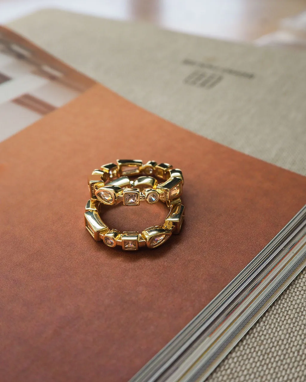 Bezel Stone Ring Set- Gold