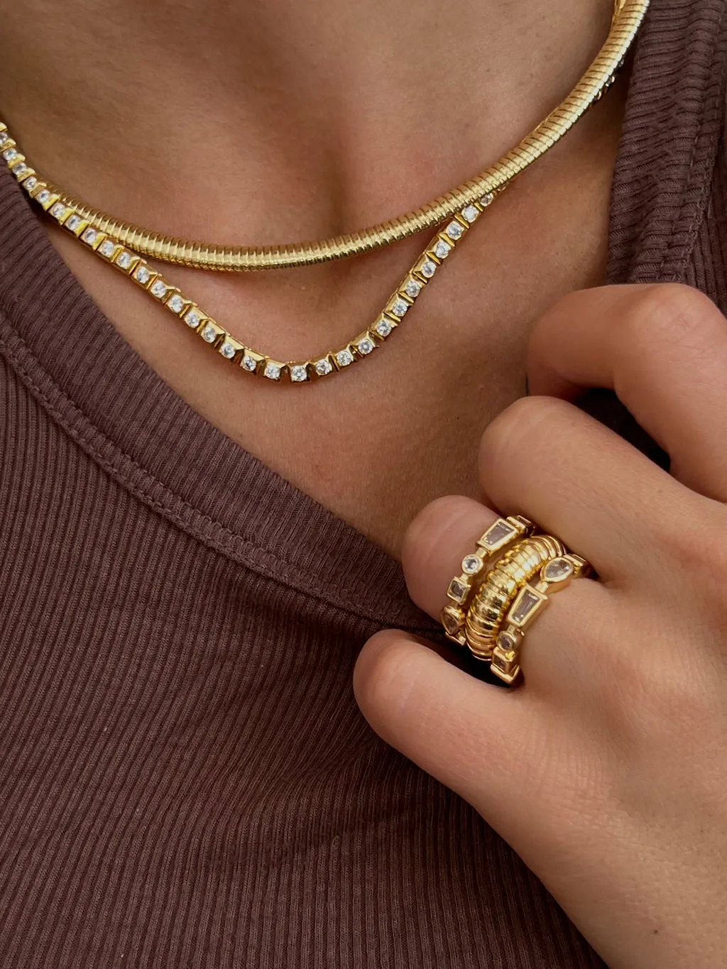 Bezel Stone Ring Set- Gold