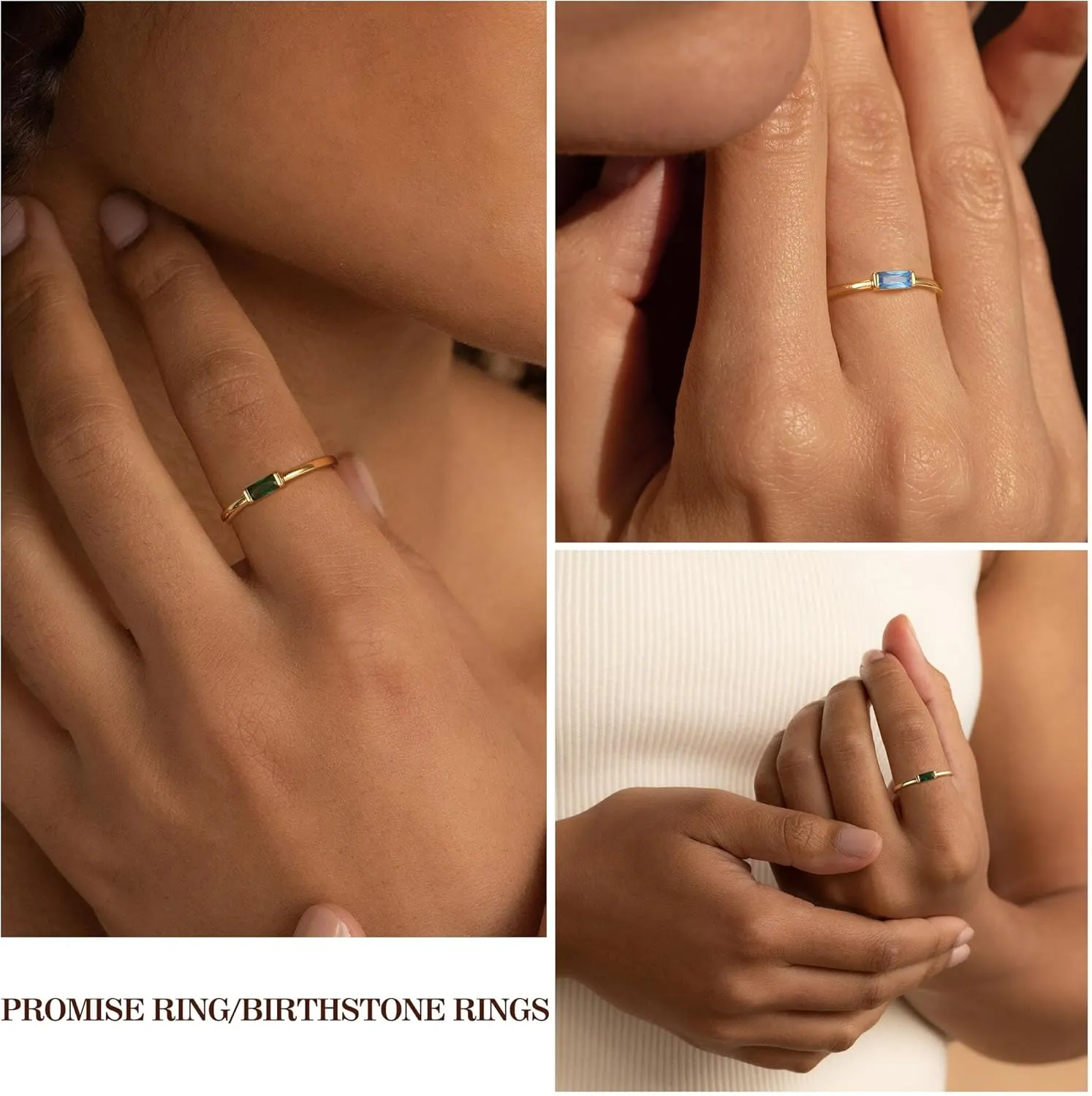 Birthstone Rings for Women, Birthday Gifts for Teen Dainty 14K Gold Plated Rings Stocking Stuffers for Teens 1-12 Months Birthstone Rings Size 5-10# Anniversary Christmas Gift Birthstone Jewelry