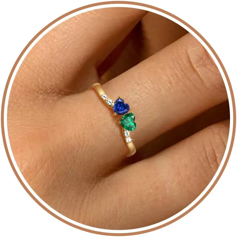 Birthstone Rings for Women Teen Girl Gifts Stacking Gold Rings Non Tarnish 2 Love Heart Birthstone Promise Wedding Mothers Day Anniversary Birthday Gift Jewelry