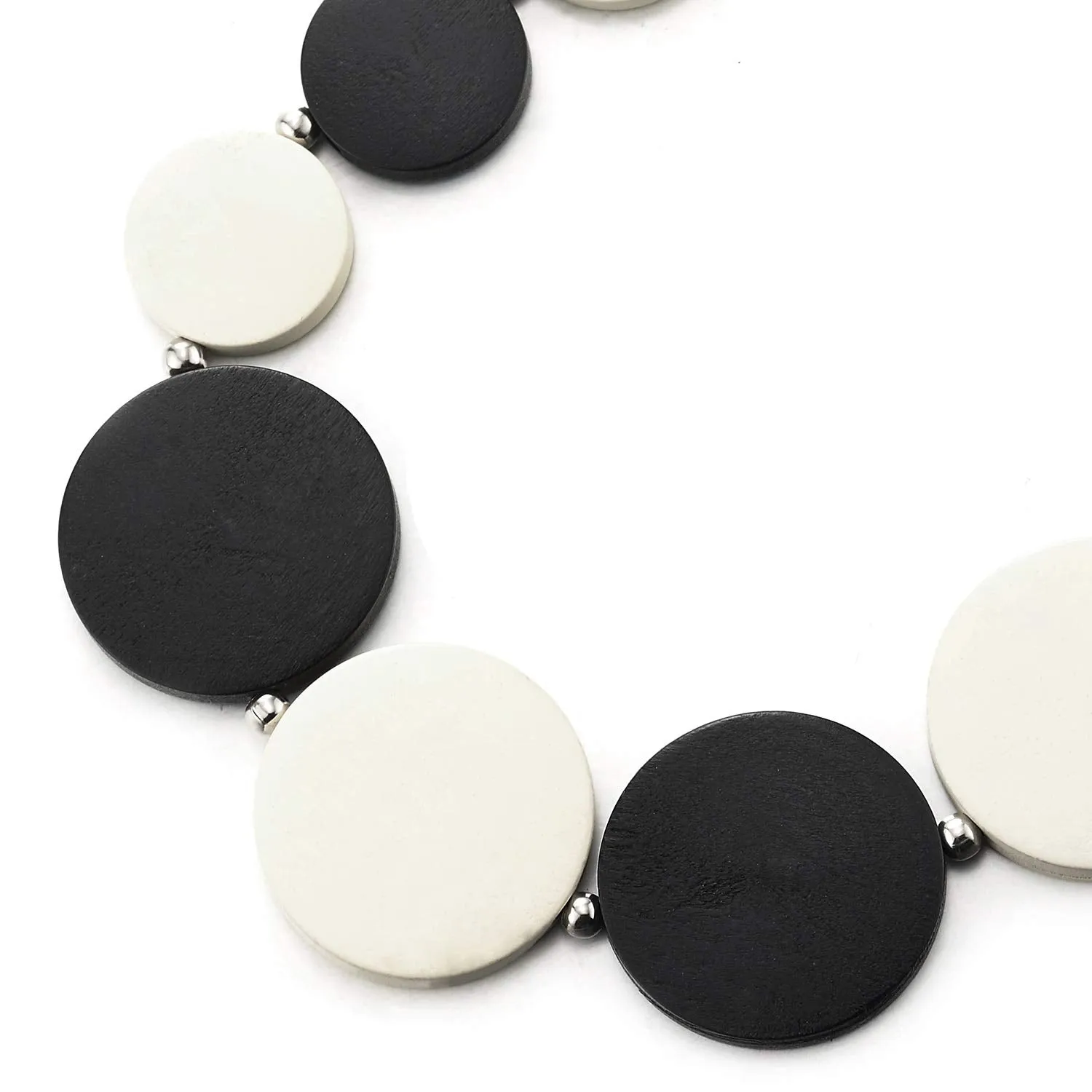 Black White Wood Circle Disc Beads Chain Choker Collar Statement Necklace, Dress Party Event, Unique