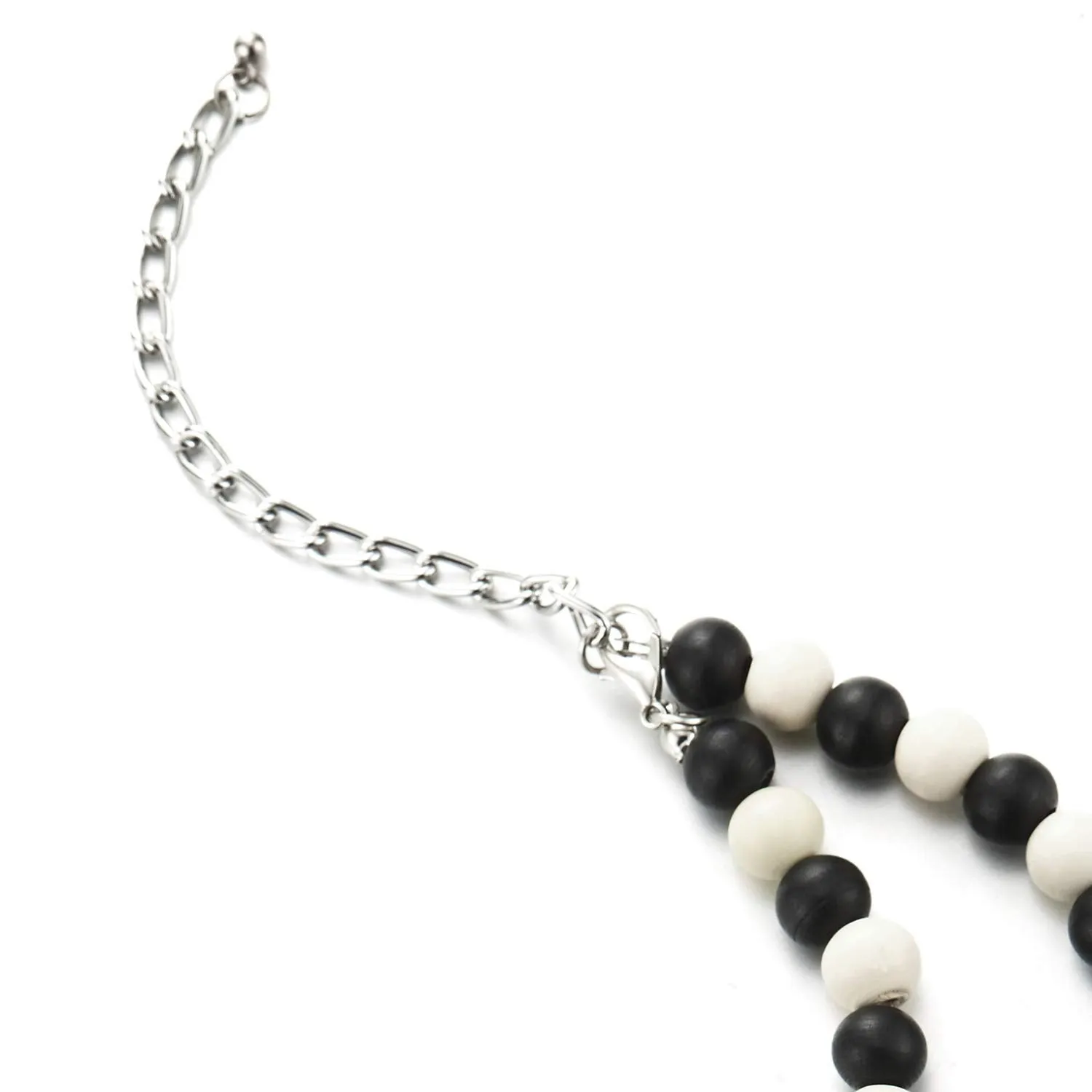 Black White Wood Circle Disc Beads Chain Choker Collar Statement Necklace, Dress Party Event, Unique