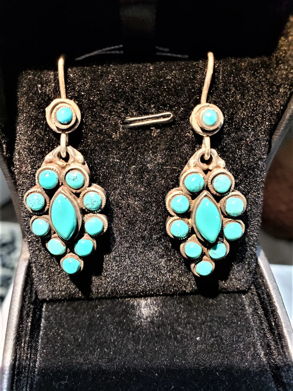 Blue Turquoise Teardrop Earrings Handcrafted, Jasmine Style