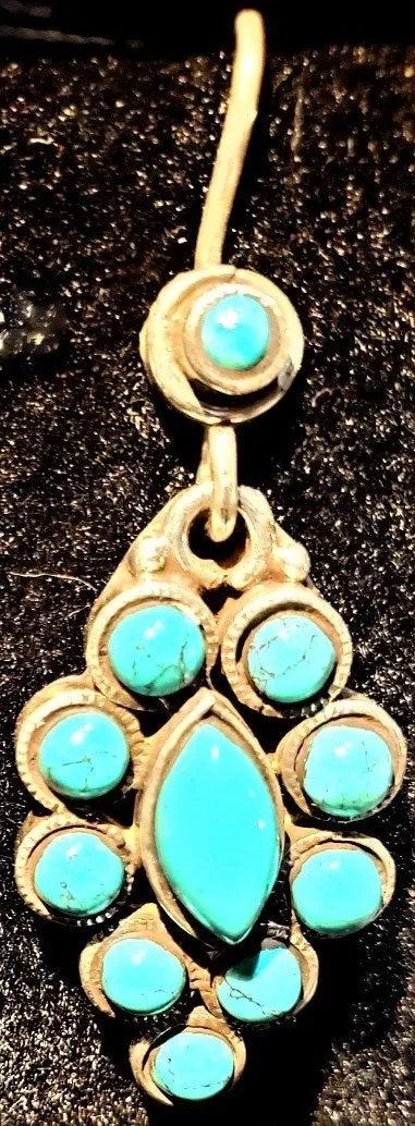 Blue Turquoise Teardrop Earrings Handcrafted, Jasmine Style