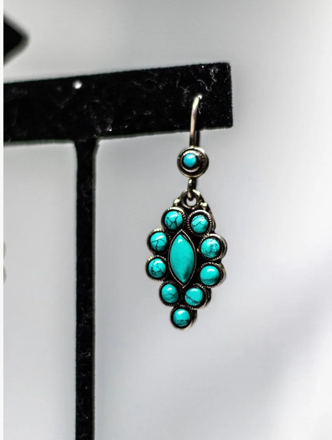 Blue Turquoise Teardrop Earrings Handcrafted, Jasmine Style