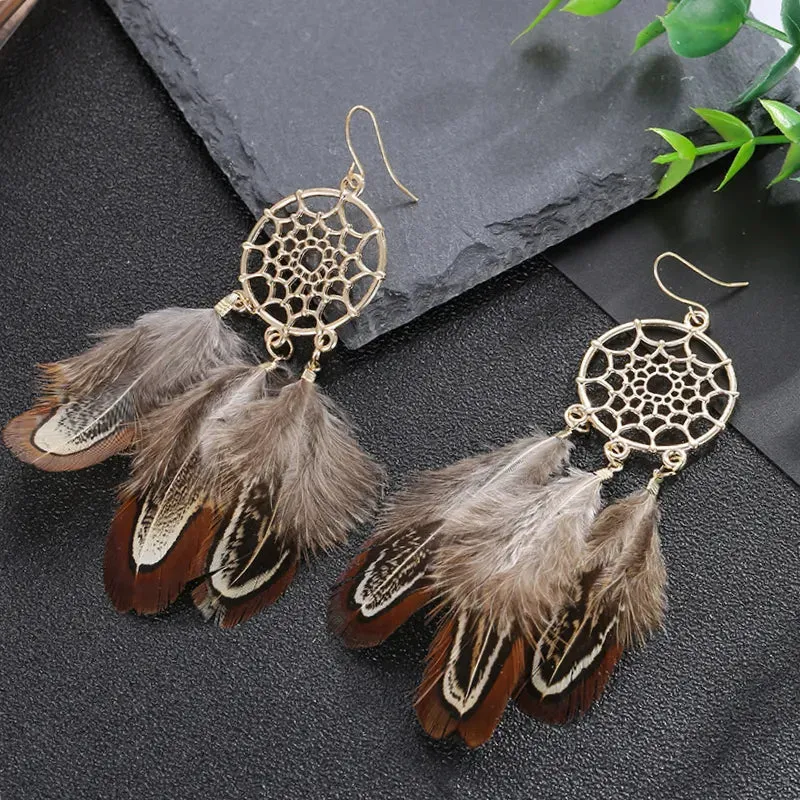 Bohemian Feather Earrings Elegant Women's