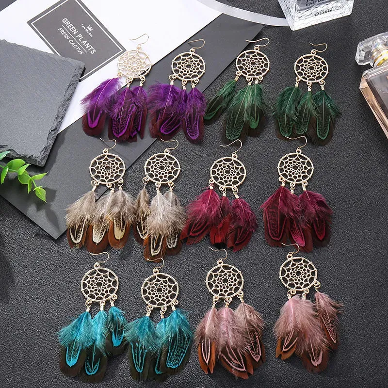 Bohemian Feather Earrings Elegant Women's