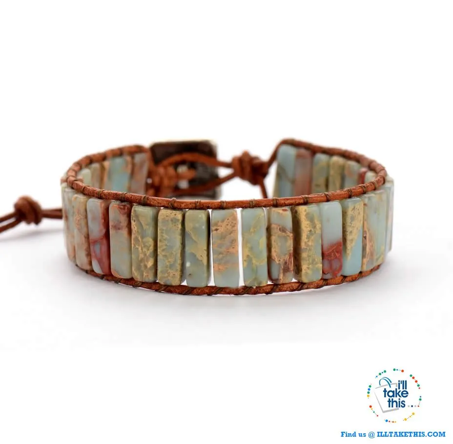 Bohemian Handmade Multi Color Natural Stone Bracelets, Turquoise or Tan Colors