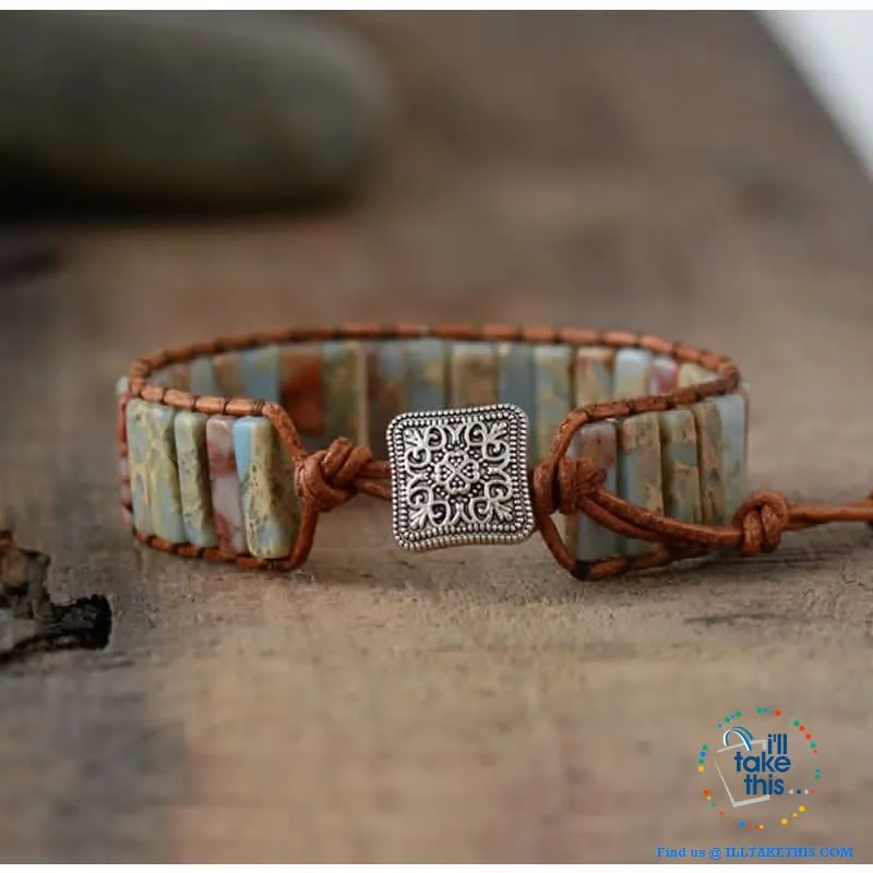 Bohemian Handmade Multi Color Natural Stone Bracelets, Turquoise or Tan Colors