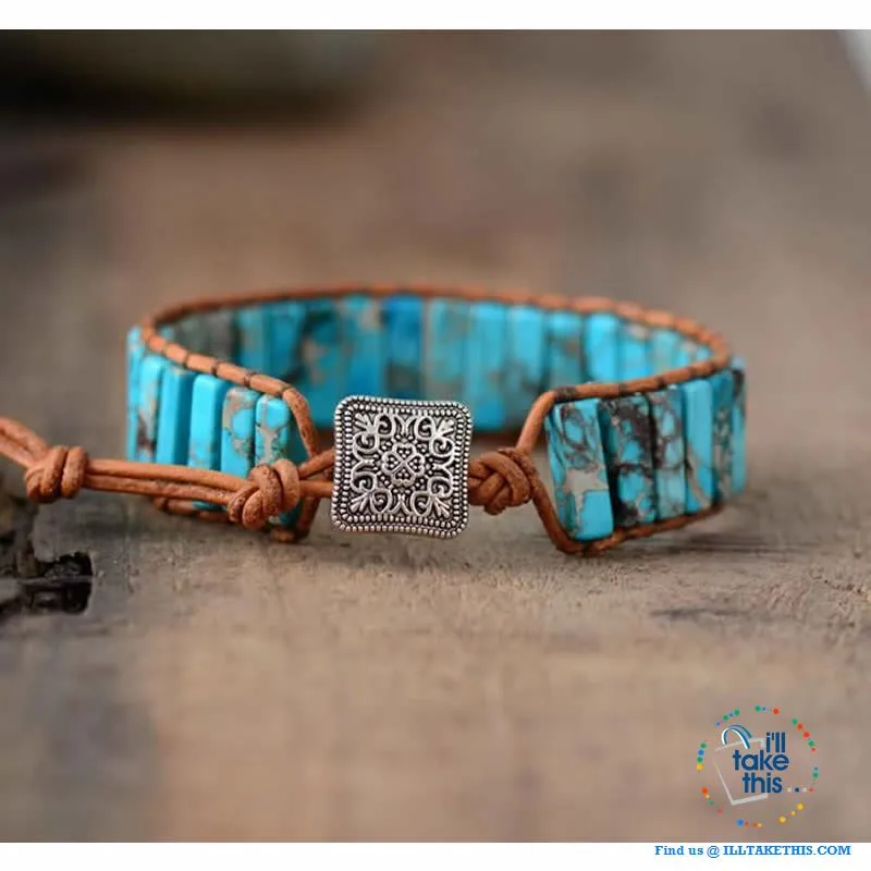 Bohemian Handmade Multi Color Natural Stone Bracelets, Turquoise or Tan Colors