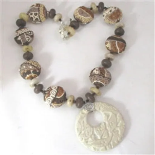 Brown and Ivory Handmade Artisan Bead Necklace Samunnat and Swazi