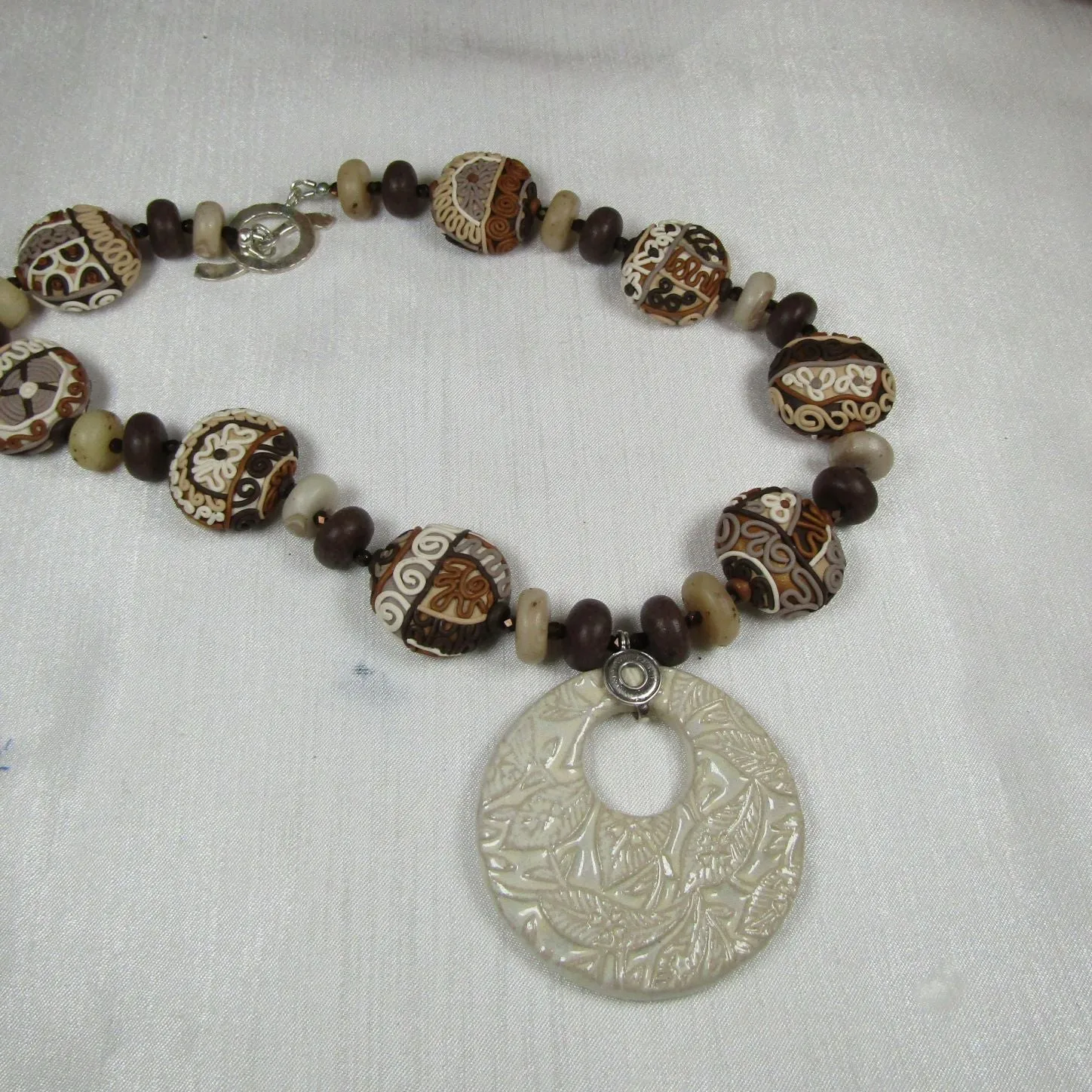 Brown and Ivory Handmade Artisan Bead Necklace Samunnat and Swazi