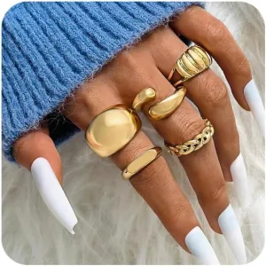 Chunky Gold Ring Set Boho Stackable Rings for Finger Vintage Gold Stacking Knuckle Rings Joint Nail Ring Sets Gold Jewelry Prom Costume Accessories for Women