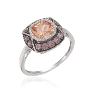 Cloisonne Champagne and Rhodolite Ring