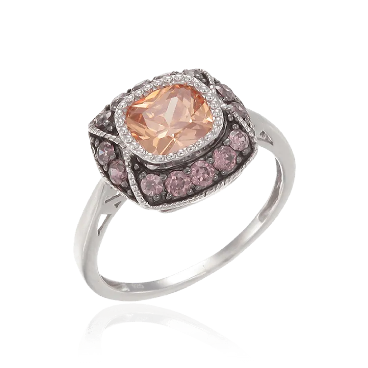 Cloisonne Champagne and Rhodolite Ring