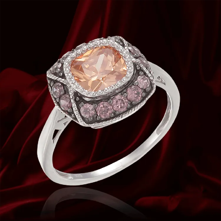 Cloisonne Champagne and Rhodolite Ring
