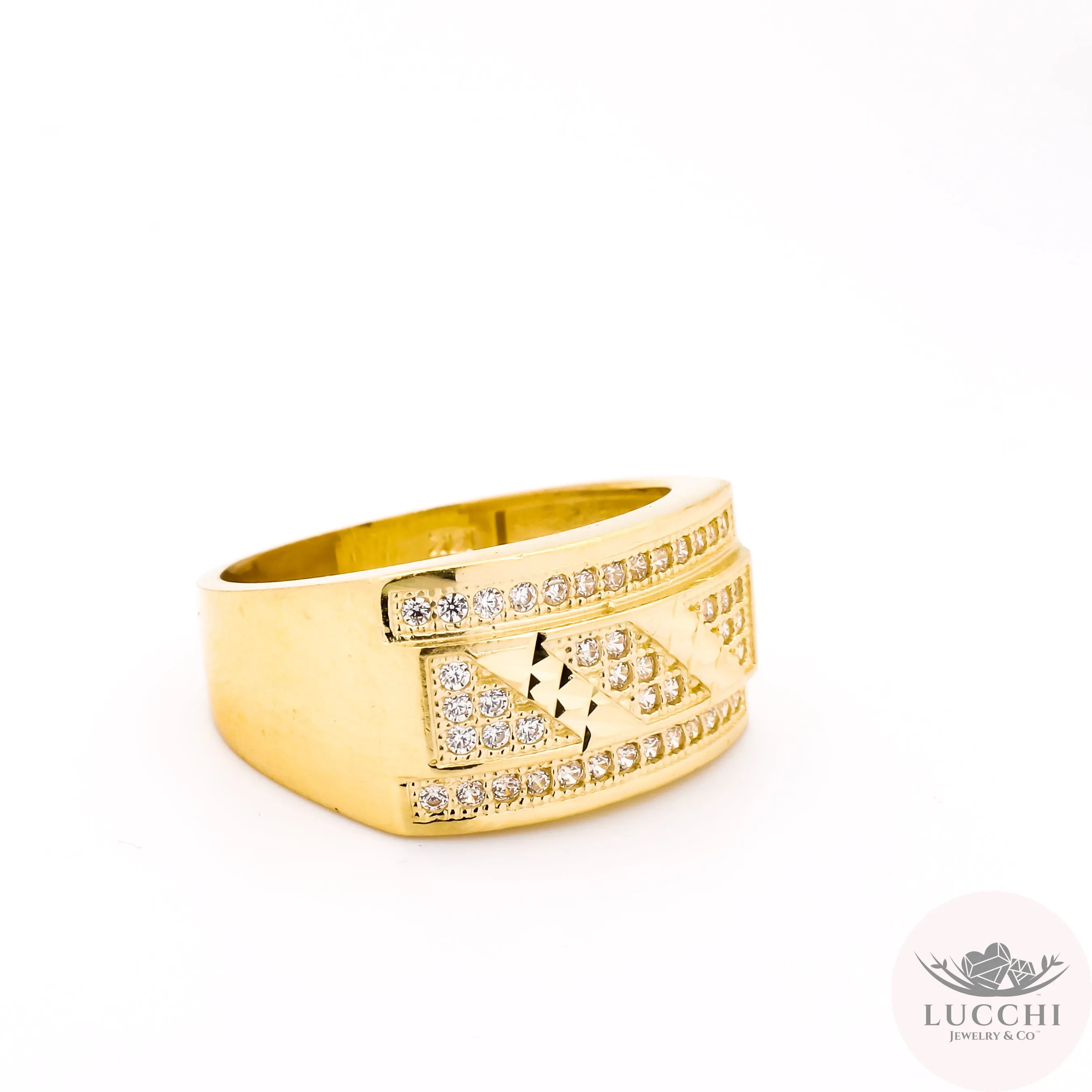 Contemporary Strike Ring - White - Diamond Cuts - 14k