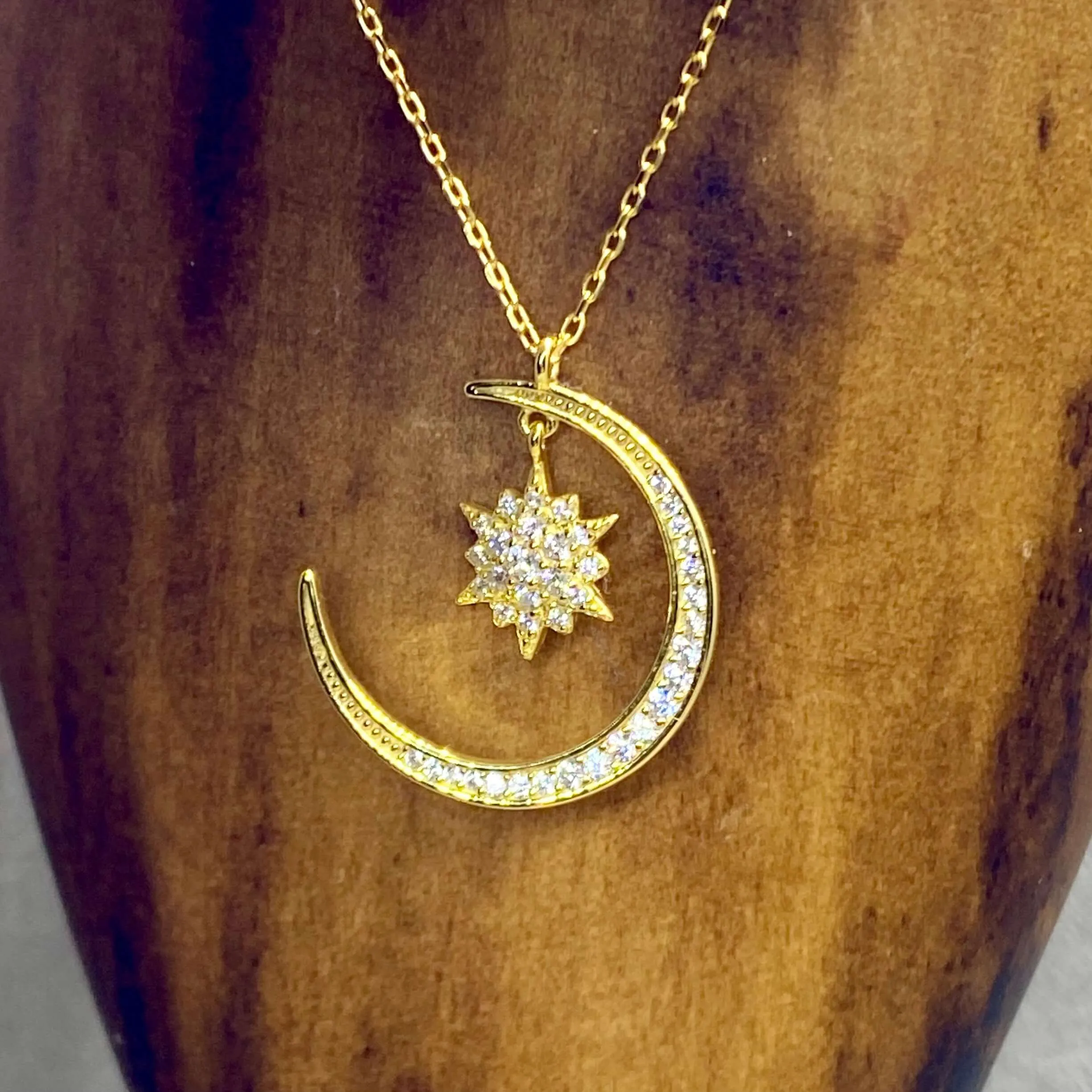 Crescent Moon & Star Sterling Silver Necklace
