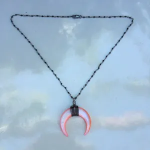 Crescent Shell on oxidized Sterling Silver Spinel wrapped chain