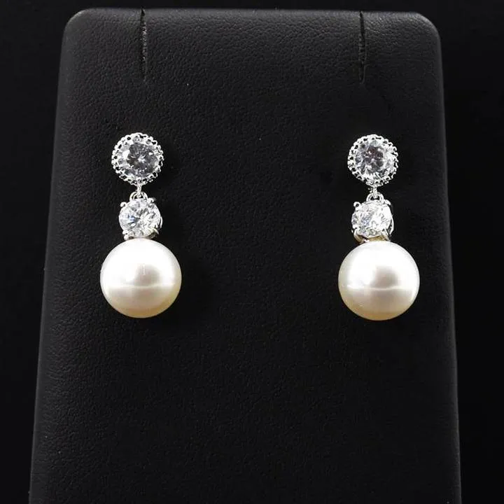 Crystal Stud Earrings with Pearl Drop
