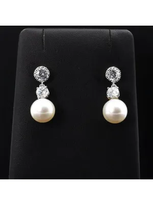 Crystal Stud Earrings with Pearl Drop