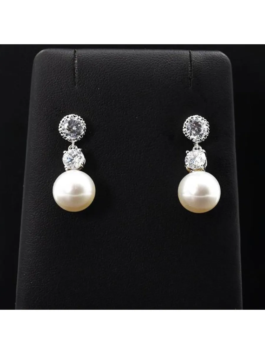 Crystal Stud Earrings with Pearl Drop