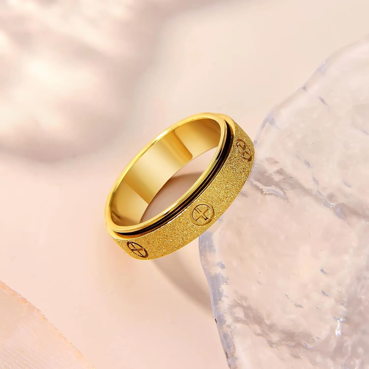 Dainty Gold Fidget Rings for Women: Stunning Fidget Toys & Fidget Spinners for Adults -18K Gold Plated Cross Rings, Love Ring & Eternity Band for Couples