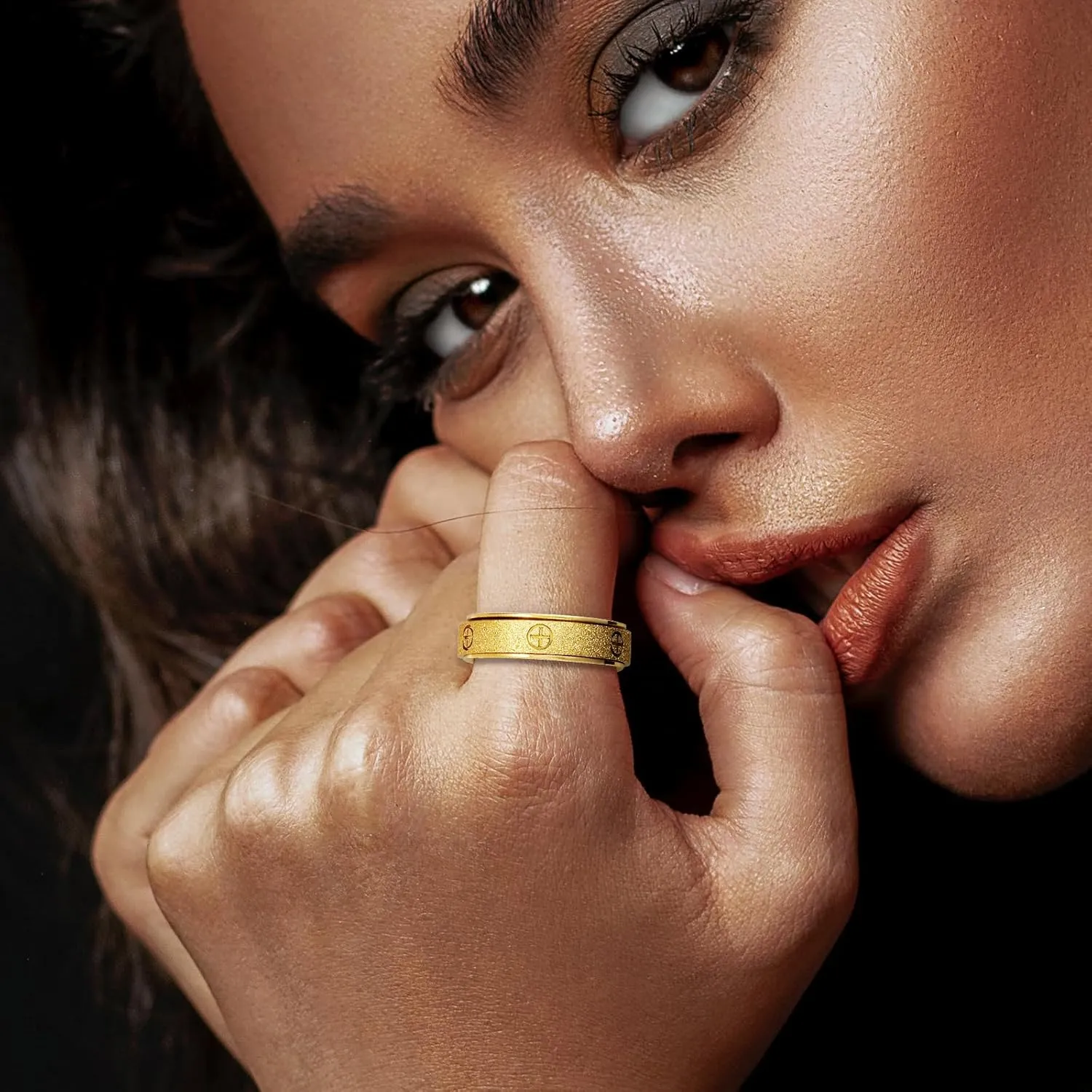 Dainty Gold Fidget Rings for Women: Stunning Fidget Toys & Fidget Spinners for Adults -18K Gold Plated Cross Rings, Love Ring & Eternity Band for Couples