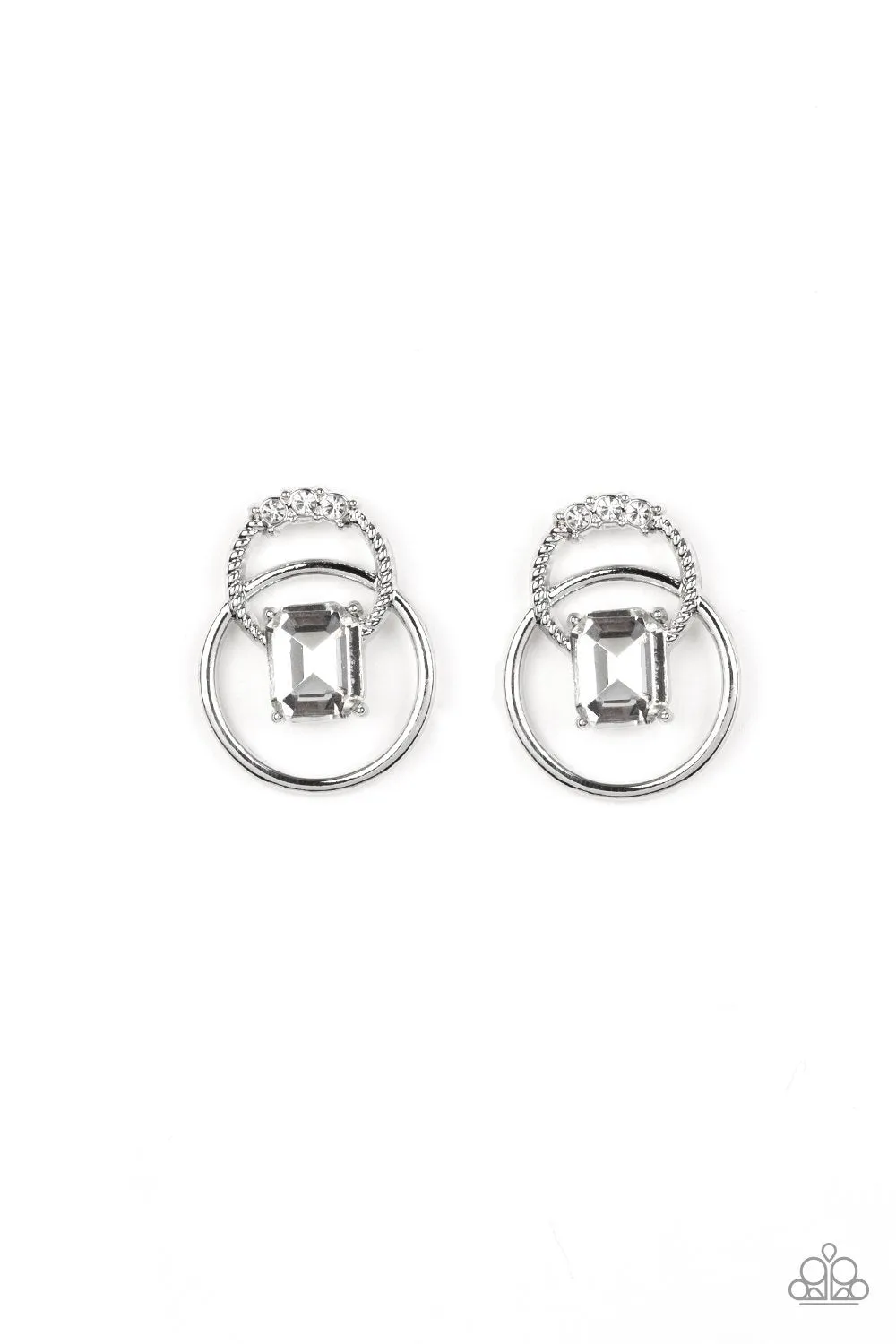 Dangerously Dapper White Rhinestone Post Earrings - Paparazzi Accessories